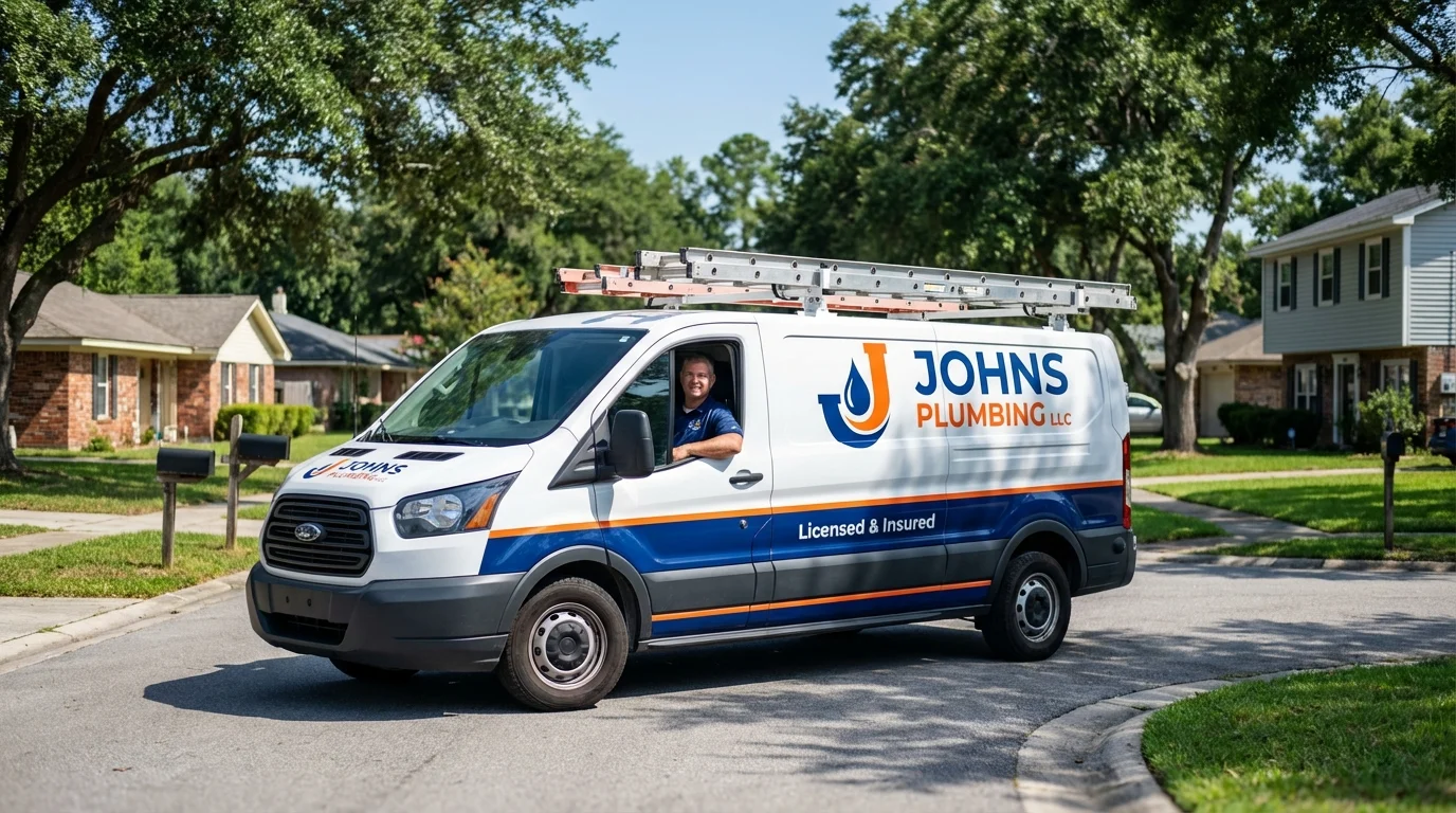 Johns Plumbing LLC service van in Crawfordsville, IN