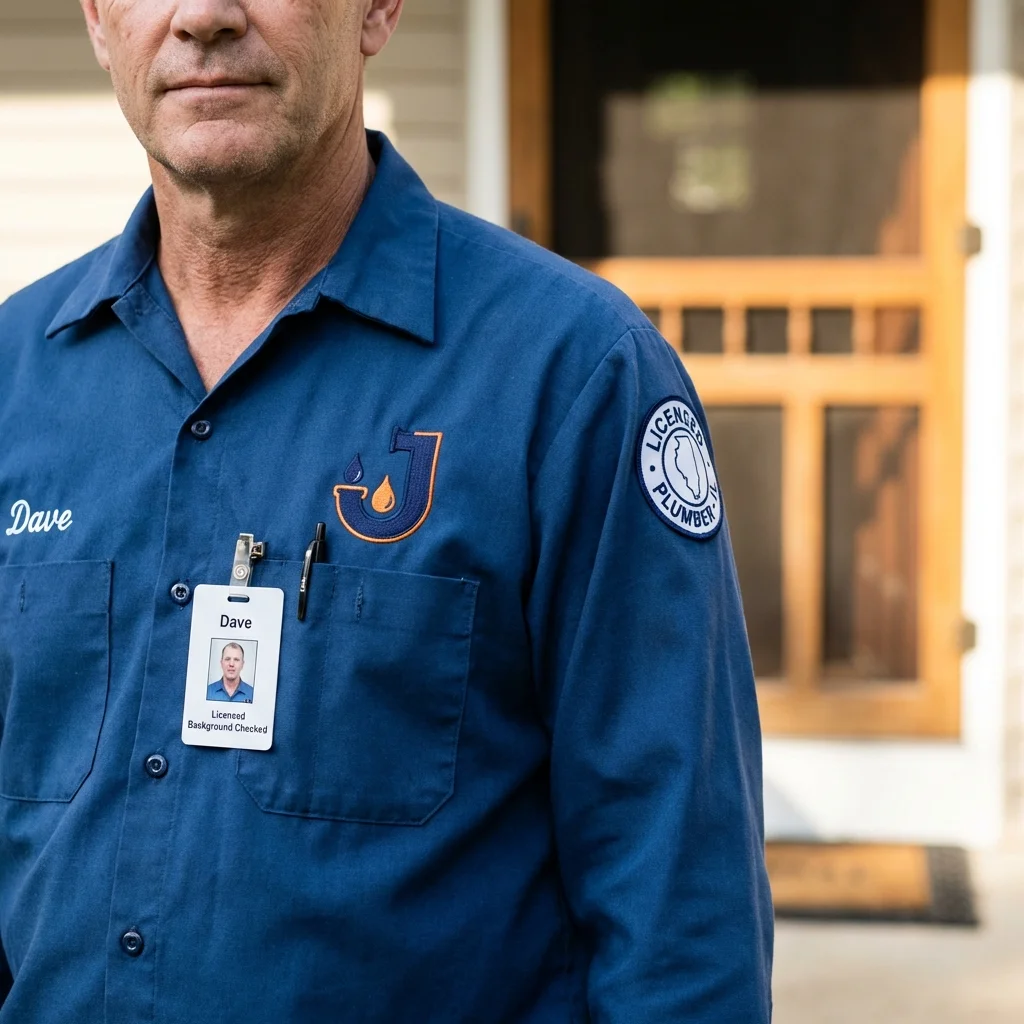 Licensed plumber showing ID badge in Crawfordsville, IN