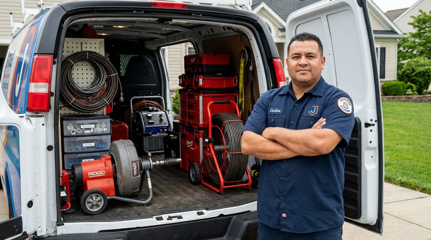 Professional drain cleaning equipment and Johns Plumbing LLC plumber in Crawfordsville